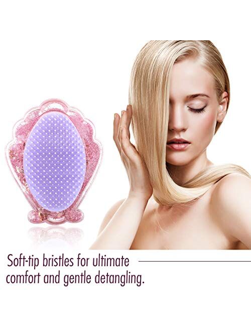 Luxspire Shell Shape Hair Brush, Handheld Hairdressing Anti-static Hair Scalp Massager Shiny Crystal Floating Sequins Hairbrush Comb Women Styling Tools for All Hair Type