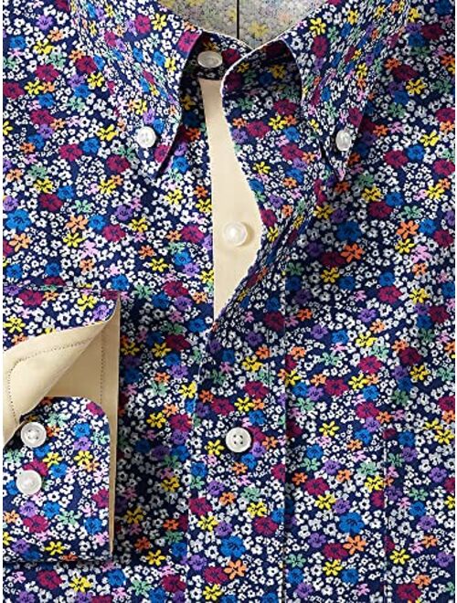 Paul Fredrick Men's Classic Fit Non-Iron Cotton Blend Floral Dress Shirt