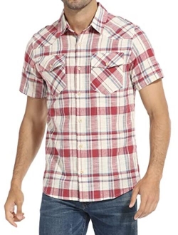 HAUSEIN Men's Western Cowboy Short Sleeve Button Down Plaid Shirts Pocket Casual Summer Jacket Shirt