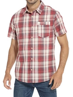 HAUSEIN Men's Western Cowboy Short Sleeve Button Down Plaid Shirts Pocket Casual Summer Jacket Shirt