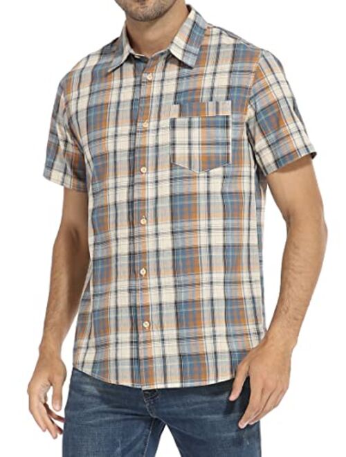 HAUSEIN Men's Western Cowboy Short Sleeve Button Down Plaid Shirts Pocket Casual Summer Jacket Shirt