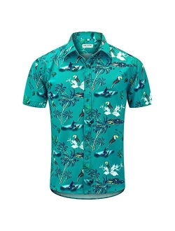 GRTXIN Men's Hawaiian Shirts Short Sleeve Aloha Casual Button Down Beach Shirts Regular Fit