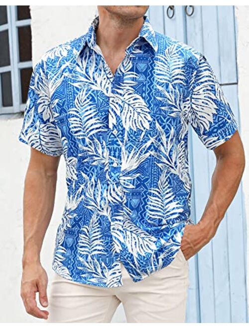 GRTXIN Men's Hawaiian Shirts Short Sleeve Aloha Casual Button Down Beach Shirts Regular Fit