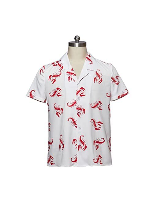 VintageCos Men's Kramer Seinfeld Lobster Shirt Button-Up White Shirt Hawaiian Shirt Casual Beach Shirts