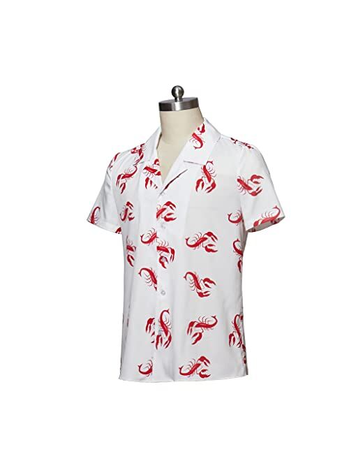 VintageCos Men's Kramer Seinfeld Lobster Shirt Button-Up White Shirt Hawaiian Shirt Casual Beach Shirts