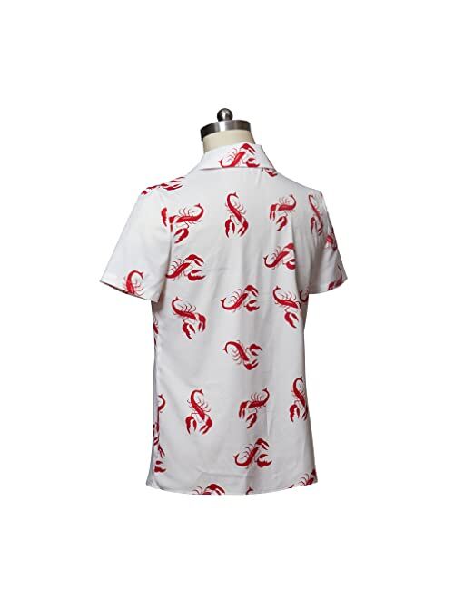 VintageCos Men's Kramer Seinfeld Lobster Shirt Button-Up White Shirt Hawaiian Shirt Casual Beach Shirts