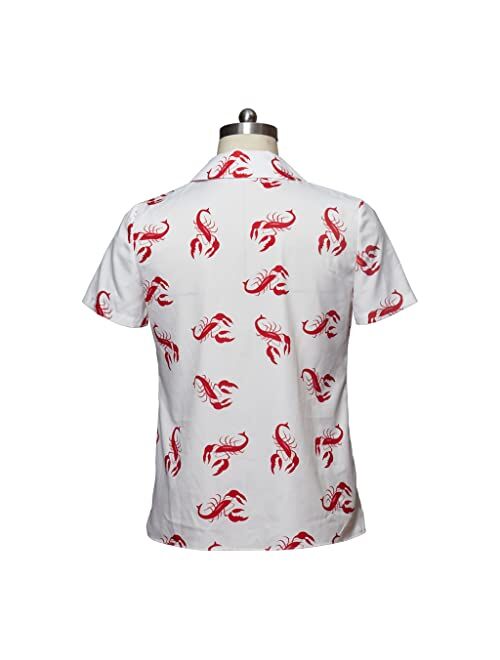 VintageCos Men's Kramer Seinfeld Lobster Shirt Button-Up White Shirt Hawaiian Shirt Casual Beach Shirts