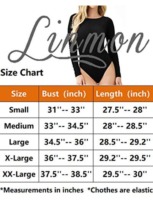 LINMON Women's Long Sleeve Bodysuit Round Collar T Shirt Stretchy Jumpsuit Tops