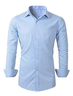 Ccbsts Mens Dress Shirts Long Sleeve Solid Stretch Regular Classic Fit Button Down Shirt