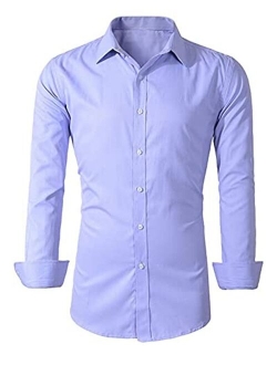 Ccbsts Mens Dress Shirts Long Sleeve Solid Stretch Regular Classic Fit Button Down Shirt