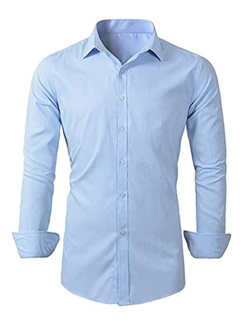 Ccbsts Mens Dress Shirts Long Sleeve Solid Stretch Regular Classic Fit Button Down Shirt