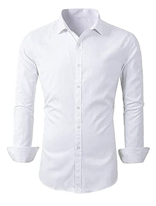 Ccbsts Mens Dress Shirts Long Sleeve Solid Stretch Regular Classic Fit Button Down Shirt