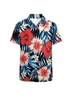 LARSD Men's Hawaiian Shirt Casual Button Down Short Sleeve Party Shirt Printed Funky Aloha Beach Shirt