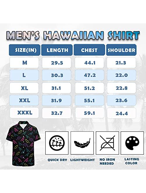 LARSD Men's Hawaiian Shirt Casual Button Down Short Sleeve Party Shirt Printed Funky Aloha Beach Shirt