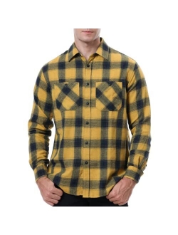 Ezmine Mens Flannel Shirts Long Sleeve Casual Button Down Flannel Plaid Shirts for Men Camp Hiking