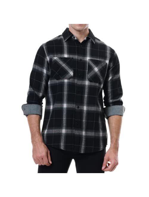 Ezmine Mens Flannel Shirts Long Sleeve Casual Button Down Flannel Plaid Shirts for Men Camp Hiking