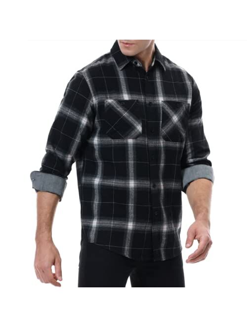 Ezmine Mens Flannel Shirts Long Sleeve Casual Button Down Flannel Plaid Shirts for Men Camp Hiking