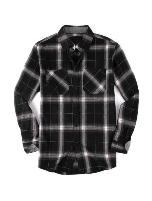 Ezmine Mens Flannel Shirts Long Sleeve Casual Button Down Flannel Plaid Shirts for Men Camp Hiking