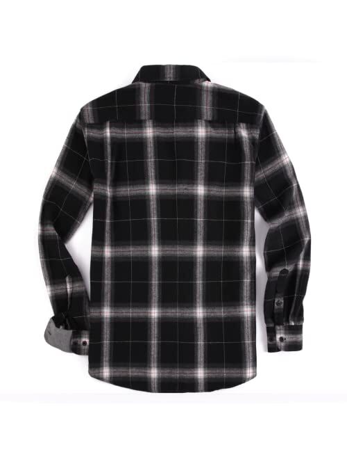 Ezmine Mens Flannel Shirts Long Sleeve Casual Button Down Flannel Plaid Shirts for Men Camp Hiking