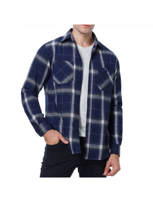 Ezmine Mens Flannel Shirts Long Sleeve Casual Button Down Flannel Plaid Shirts for Men Camp Hiking