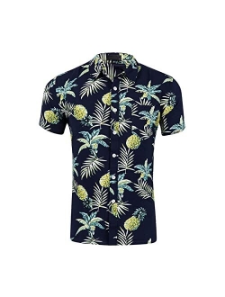 AOTORR Men's Casual Hawaiian Shirt 4 Way Stretch Tropical Beach Button Down Shirts