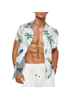 AOTORR Men's Casual Hawaiian Shirt 4 Way Stretch Tropical Beach Button Down Shirts