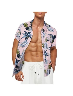 AOTORR Men's Casual Hawaiian Shirt 4 Way Stretch Tropical Beach Button Down Shirts