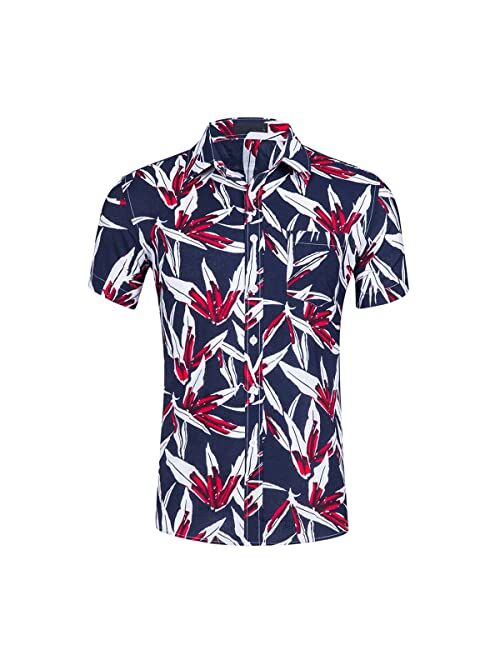 AOTORR Men's Casual Hawaiian Shirt 4 Way Stretch Tropical Beach Button Down Shirts