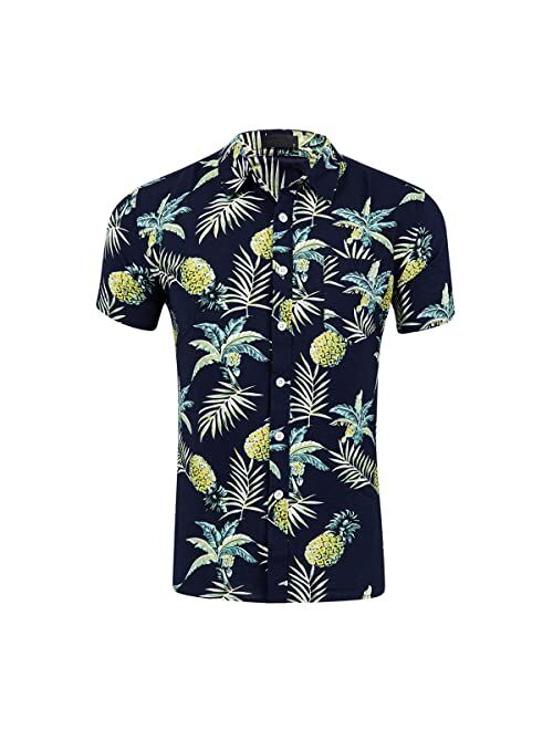 AOTORR Men's Casual Hawaiian Shirt 4 Way Stretch Tropical Beach Button Down Shirts