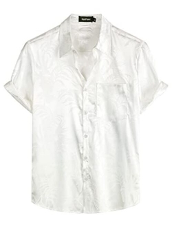 VATPAVE Mens Summer Jacquard Regular Fit Shirts Casual Button Down Short Sleeve Beach Tops with Pocket