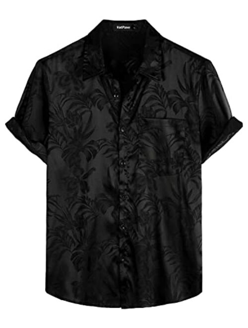 VATPAVE Mens Summer Jacquard Regular Fit Shirts Casual Button Down Short Sleeve Beach Tops with Pocket