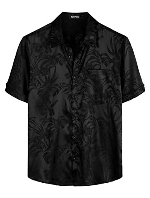 VATPAVE Mens Summer Jacquard Regular Fit Shirts Casual Button Down Short Sleeve Beach Tops with Pocket