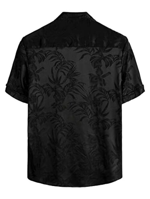 VATPAVE Mens Summer Jacquard Regular Fit Shirts Casual Button Down Short Sleeve Beach Tops with Pocket