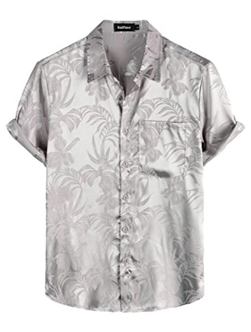 VATPAVE Mens Summer Jacquard Regular Fit Shirts Casual Button Down Short Sleeve Beach Tops with Pocket