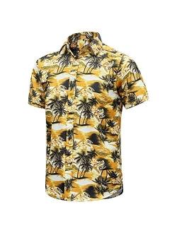 EUOW Men's Hawaiian Shirt Short Sleeves Printed Button Down Summer Beach Dress Shirts