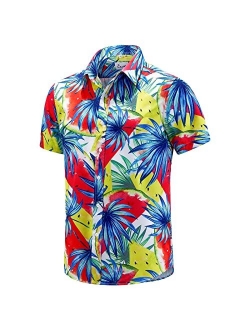 EUOW Men's Hawaiian Shirt Short Sleeves Printed Button Down Summer Beach Dress Shirts