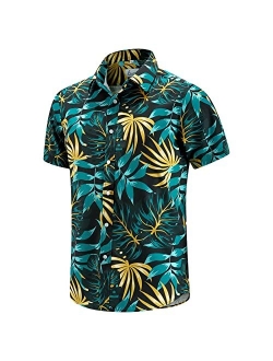 EUOW Men's Hawaiian Shirt Short Sleeves Printed Button Down Summer Beach Dress Shirts