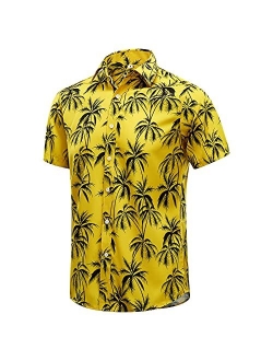 EUOW Men's Hawaiian Shirt Short Sleeves Printed Button Down Summer Beach Dress Shirts