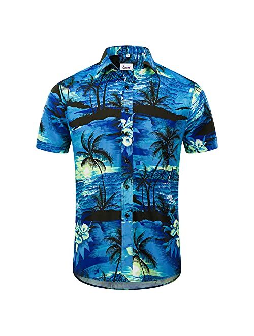 EUOW Men's Hawaiian Shirt Short Sleeves Printed Button Down Summer Beach Dress Shirts