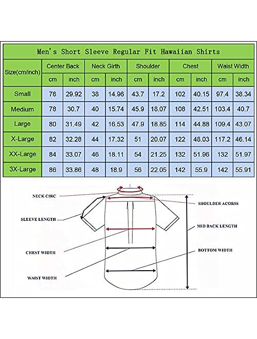 EUOW Men's Hawaiian Shirt Short Sleeves Printed Button Down Summer Beach Dress Shirts