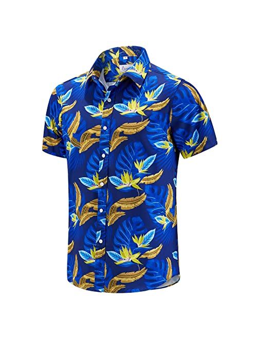 EUOW Men's Hawaiian Shirt Short Sleeves Printed Button Down Summer Beach Dress Shirts