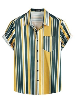 VATPAVE Mens Striped Summer Shirts Casual Button Down Short Sleeve Beach Shirts