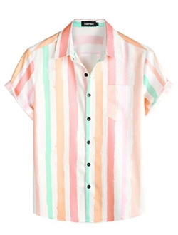 VATPAVE Mens Striped Summer Shirts Casual Button Down Short Sleeve Beach Shirts