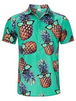 RAISEVERN Men's Button Down Shirts Slim-fit Short Sleeve Dress Shirt Casual Hawaiian Summer Aloha Beach Shirts for Holiday