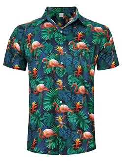 RAISEVERN Men's Button Down Shirts Slim-fit Short Sleeve Dress Shirt Casual Hawaiian Summer Aloha Beach Shirts for Holiday