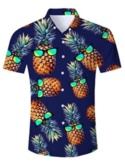 RAISEVERN Men's Button Down Shirts Slim-fit Short Sleeve Dress Shirt Casual Hawaiian Summer Aloha Beach Shirts for Holiday