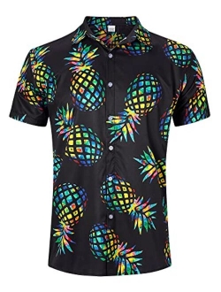 RAISEVERN Men's Button Down Shirts Slim-fit Short Sleeve Dress Shirt Casual Hawaiian Summer Aloha Beach Shirts for Holiday