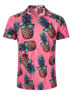 RAISEVERN Men's Button Down Shirts Slim-fit Short Sleeve Dress Shirt Casual Hawaiian Summer Aloha Beach Shirts for Holiday