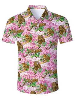 RAISEVERN Men's Button Down Shirts Slim-fit Short Sleeve Dress Shirt Casual Hawaiian Summer Aloha Beach Shirts for Holiday