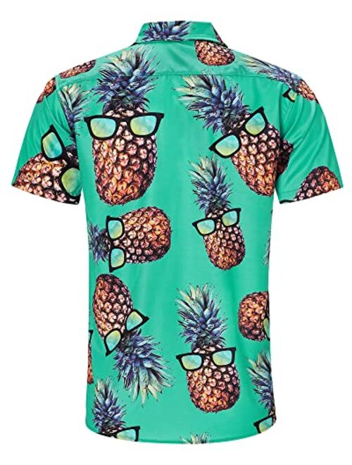 RAISEVERN Men's Button Down Shirts Slim-fit Short Sleeve Dress Shirt Casual Hawaiian Summer Aloha Beach Shirts for Holiday